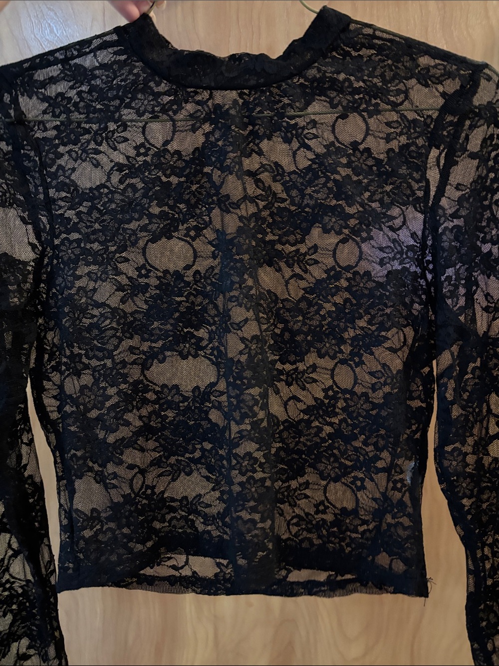 miami Black Sheer Lace Long-Sleeve Crop Top Y2K